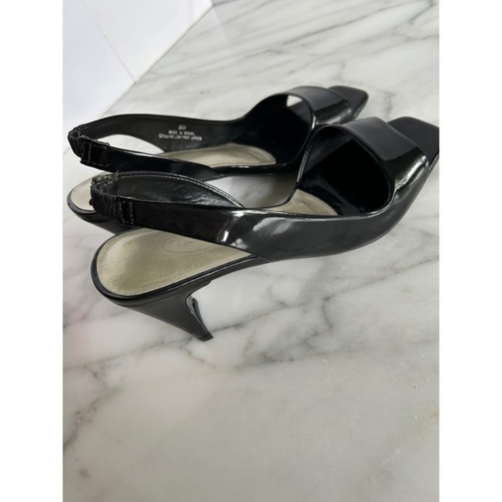 Talbots Women's Black Patent Leather Heels Square Open Toe Slingback 8 Narrow - Picture 10 of 16